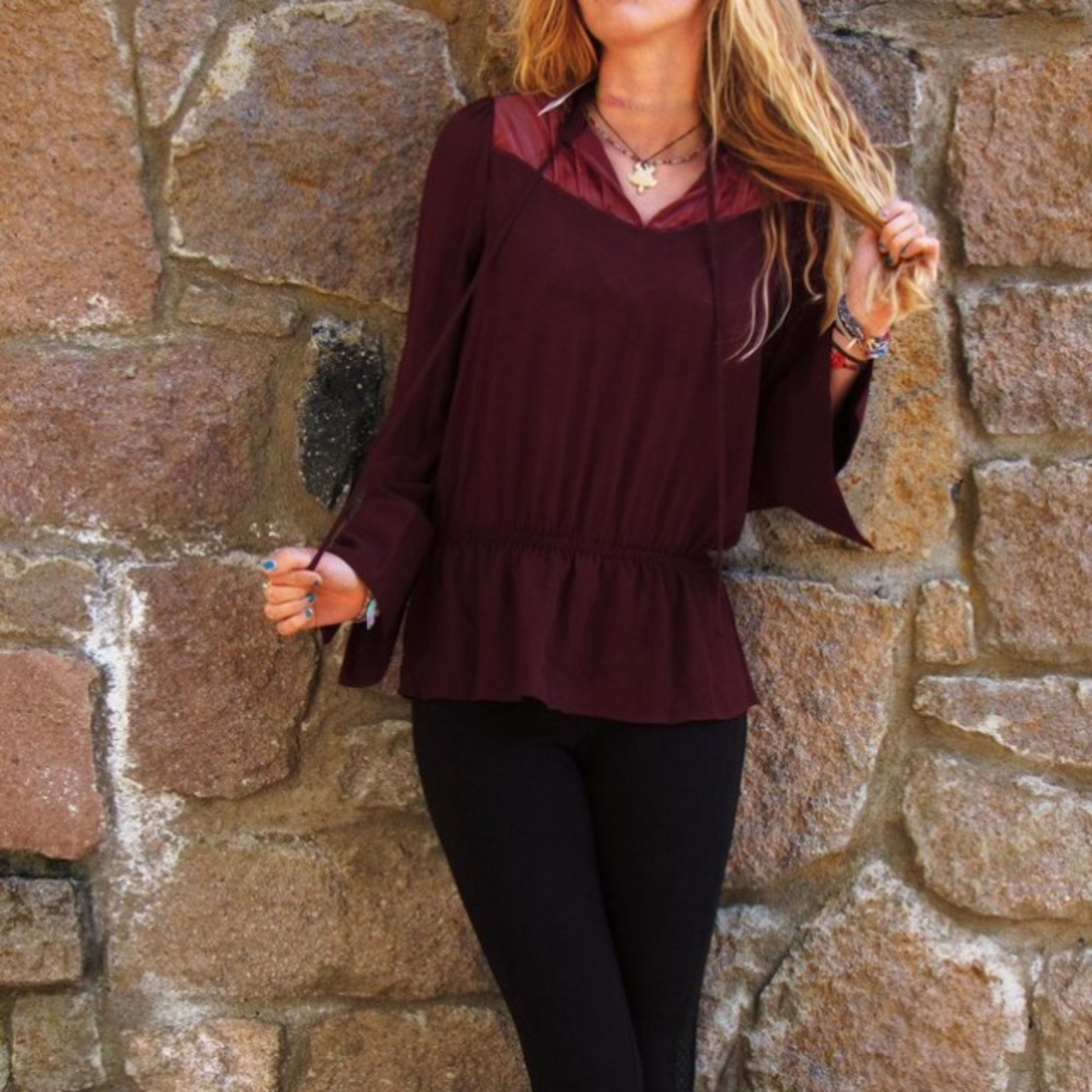 NWT Colonial Vibe Burgundy Velvet Flowy Blouse